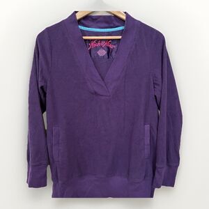 Nick & Nora Women's Size M Purple Fleece Deep V Neck Lounging Pajama Top